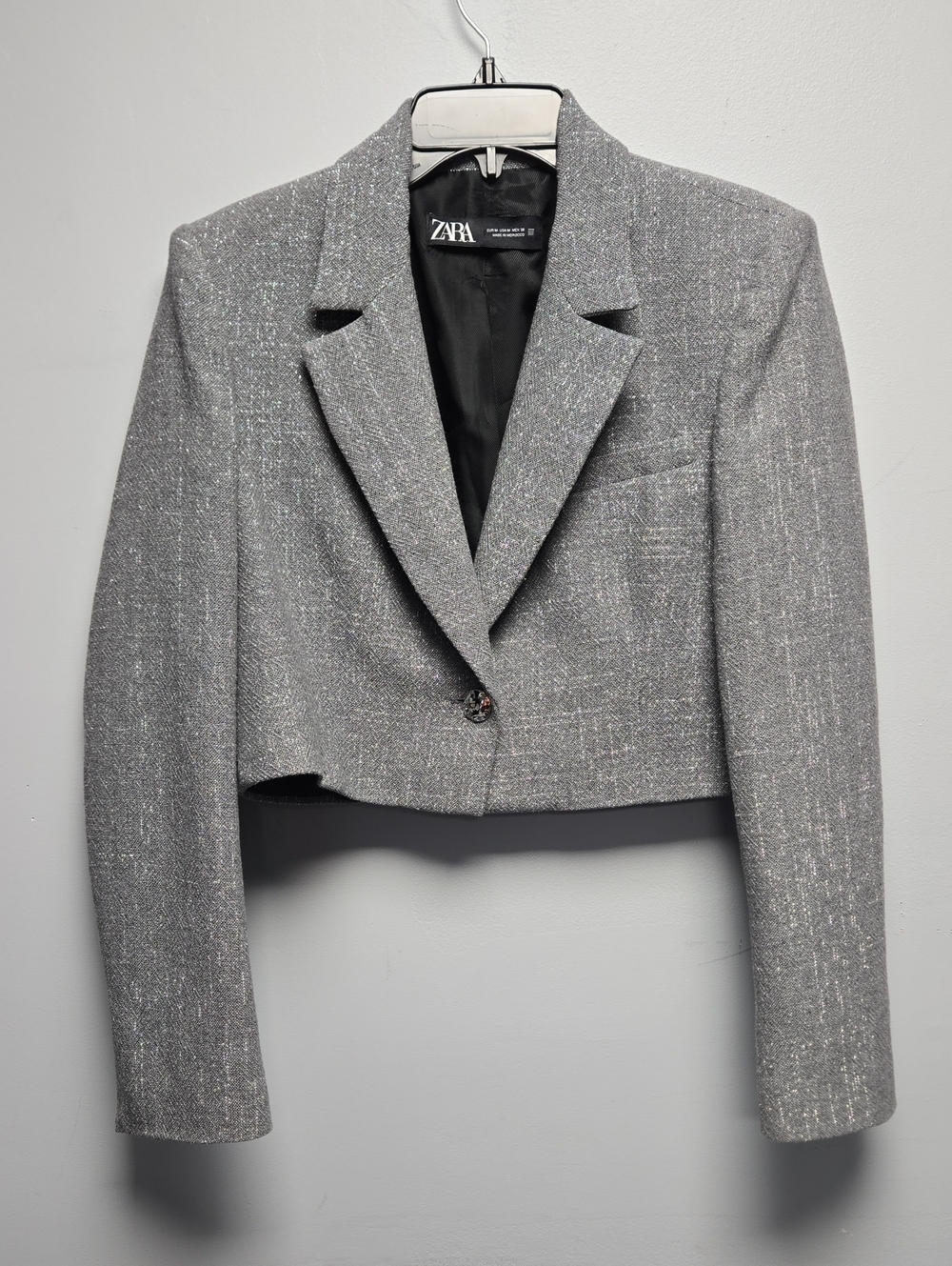 Zara Grey Cropped Single Button Blazer Jacket Size M - Picture 2 of 11
